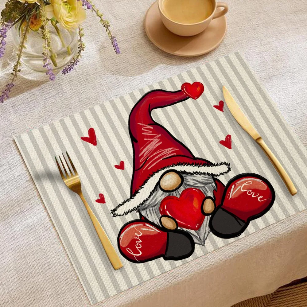 4PCS Mats Rectangular Valentine Red Heart Placemats 30X45CM Romantic Dining Table Decor Heat Resistant Coasters Tableware Dining