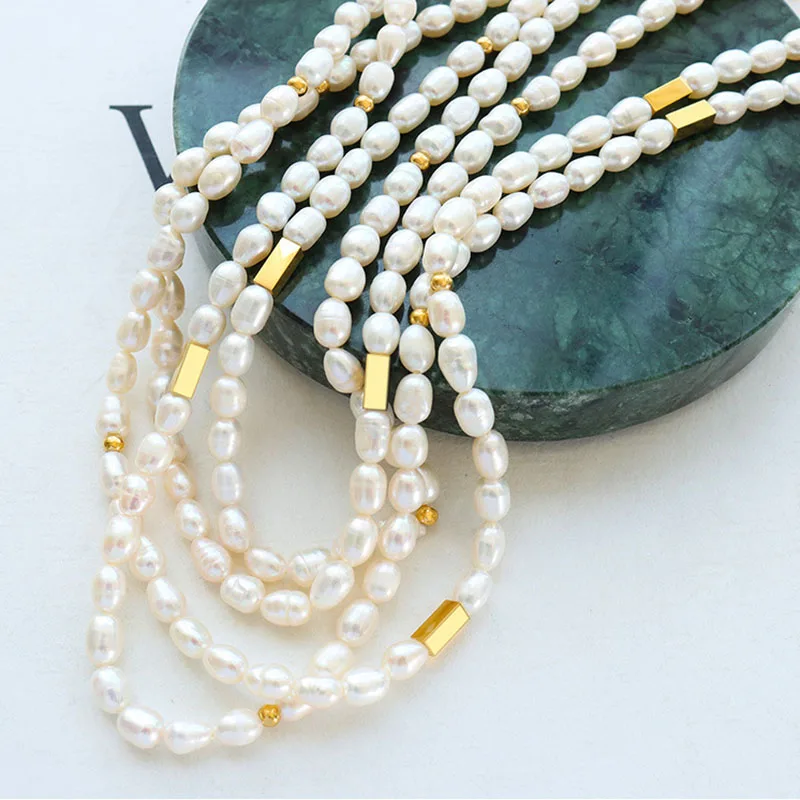 ​​2022 New Waterproof Stainless Steel Stitching Baroque Freshwater Pearl Necklace  for Women Beaded Choker Fashion Jewelry Gift