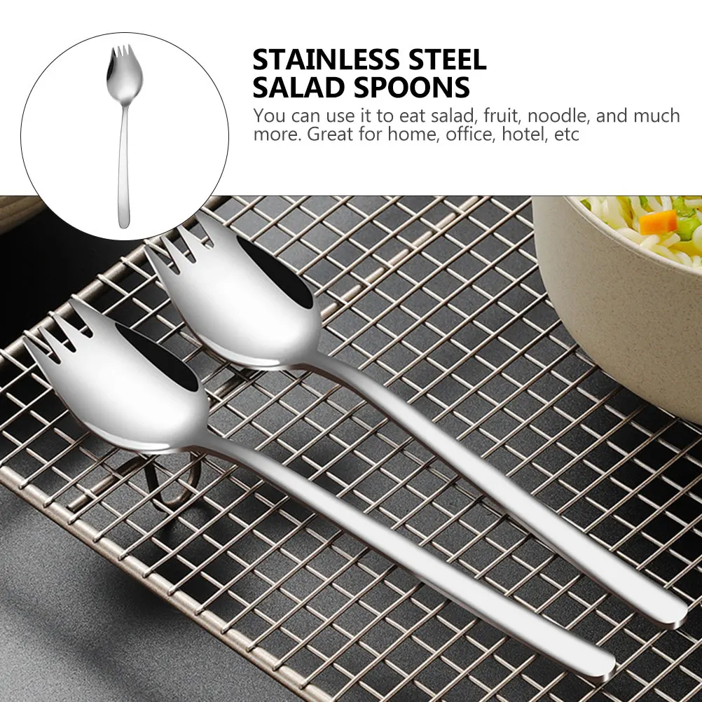 

4 Pcs Stainless Steel Salad Spoon Multi purpose Tableware Spork Dessert Forks Lightweight Compact Size Reusable Eco Friendly