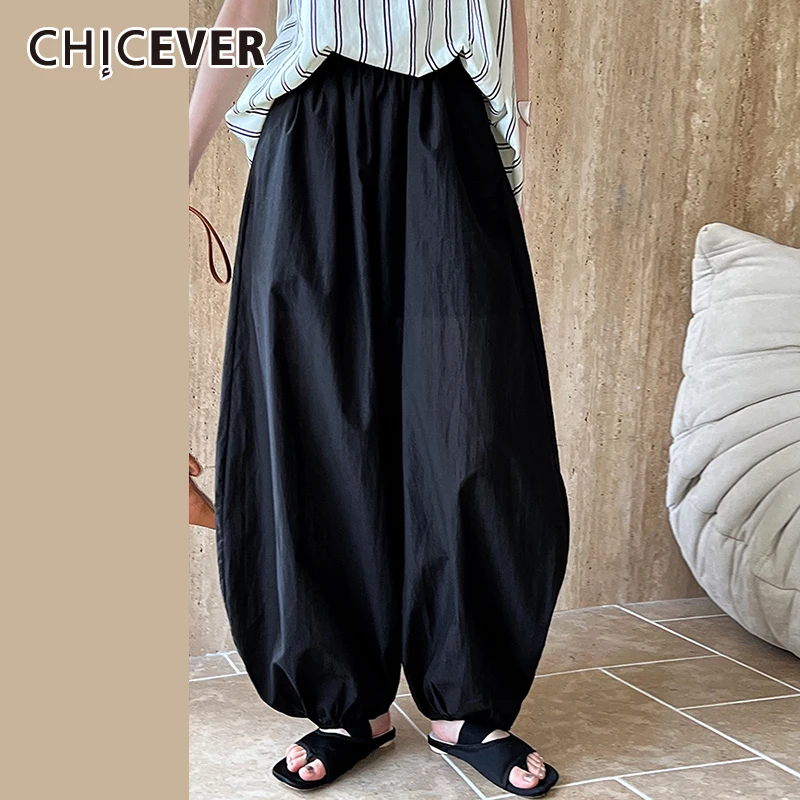 

CHICEVER Loose Minimalist Pants For Women High Waist Spliced Folds Fashion Casual Wide Leg Pant Female Summer Clothes New Style