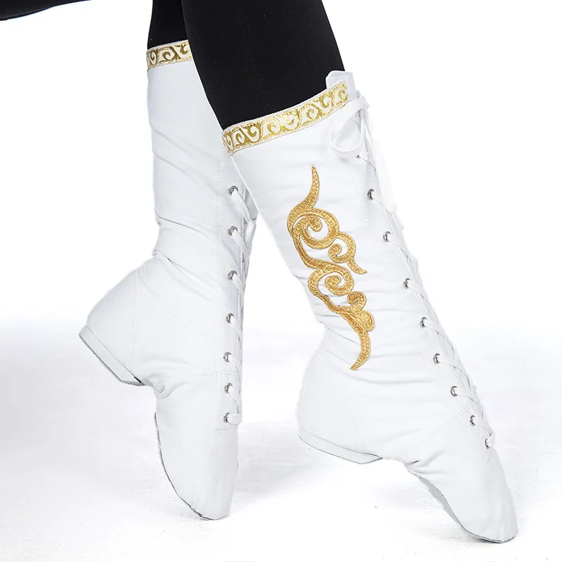 Tibetan Men Women Dance Boots Unisex Mongolian Dance Shoes Horse Boots New Canvas Dance Performance Ballet Boots Show Footware