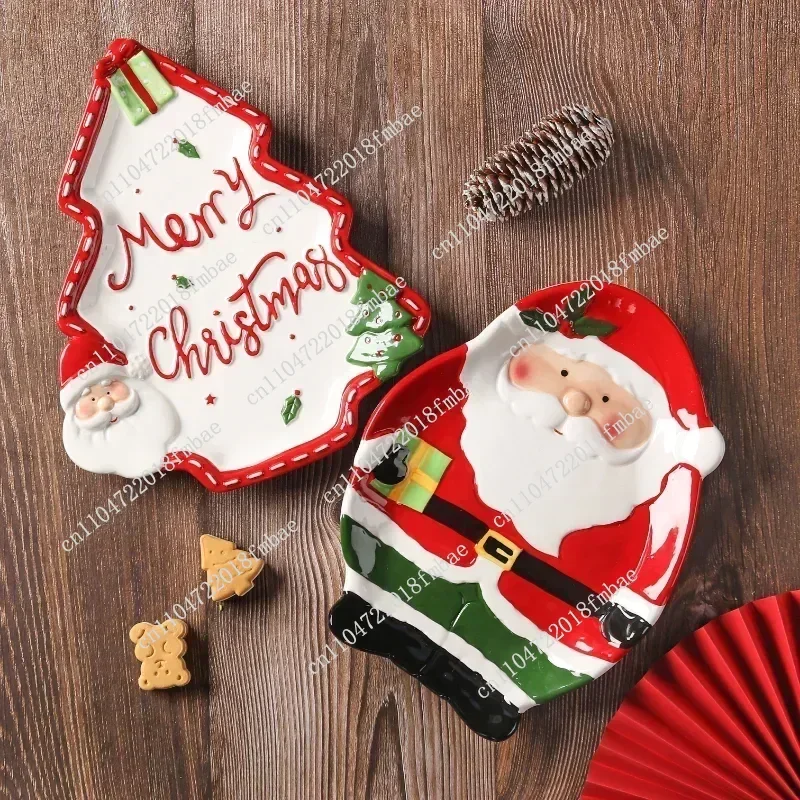 Hand Painted 3D Ceramic Tableware Xmas Themed Dish For Dessert Fruit Breakfast Table Display