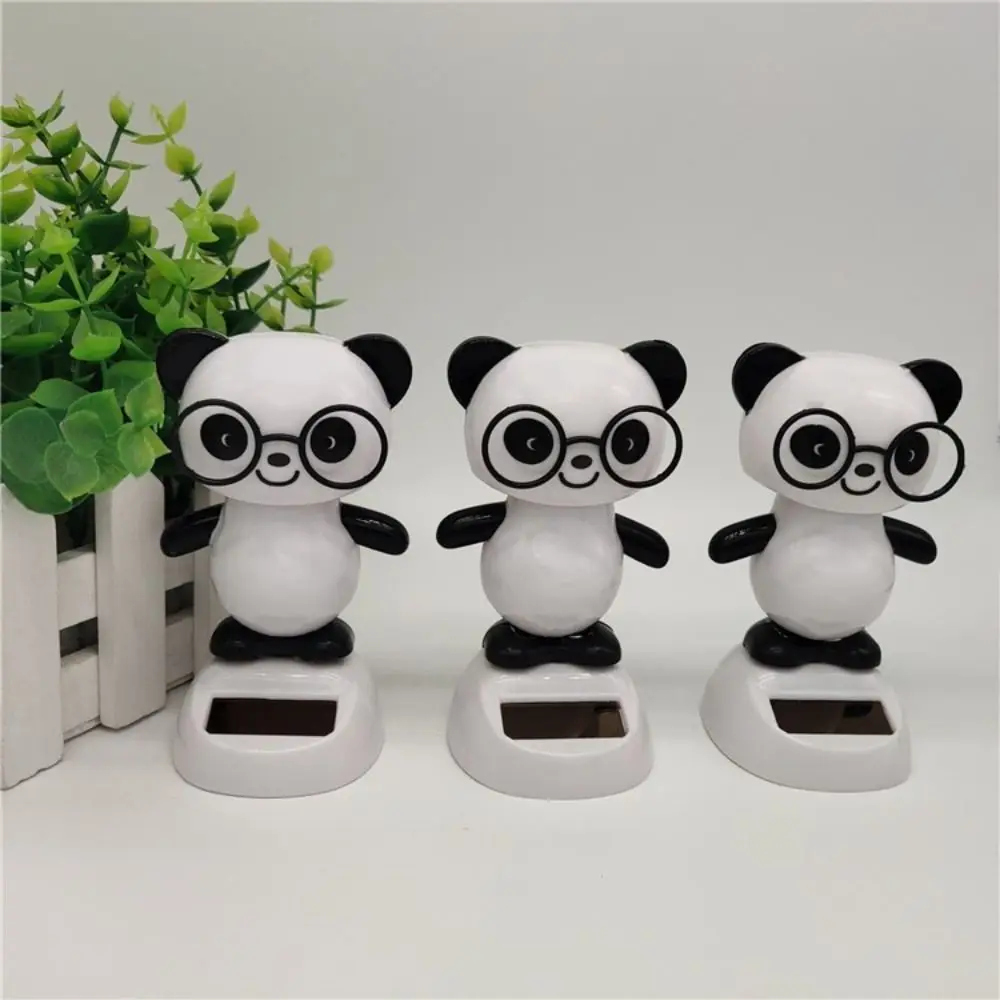 Solar Power Panda with Glasses Automatic Head Swinging Doll Car Dashboard Ornament Gift Auto Decortion Interior Car Pendant
