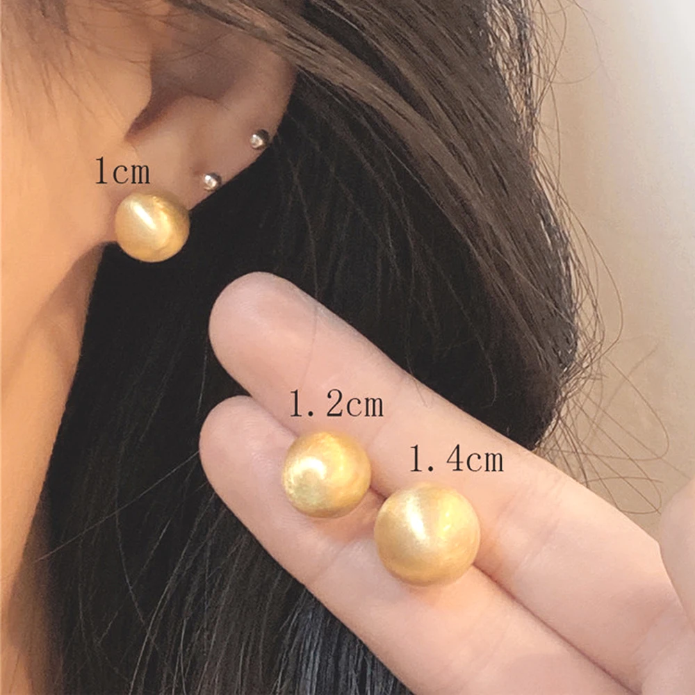 French Style Restoring Ancient Ways Wiredrawing Grind Arenaceous Metal Ball Stud Earrings Female Contracted Joker Design Earring