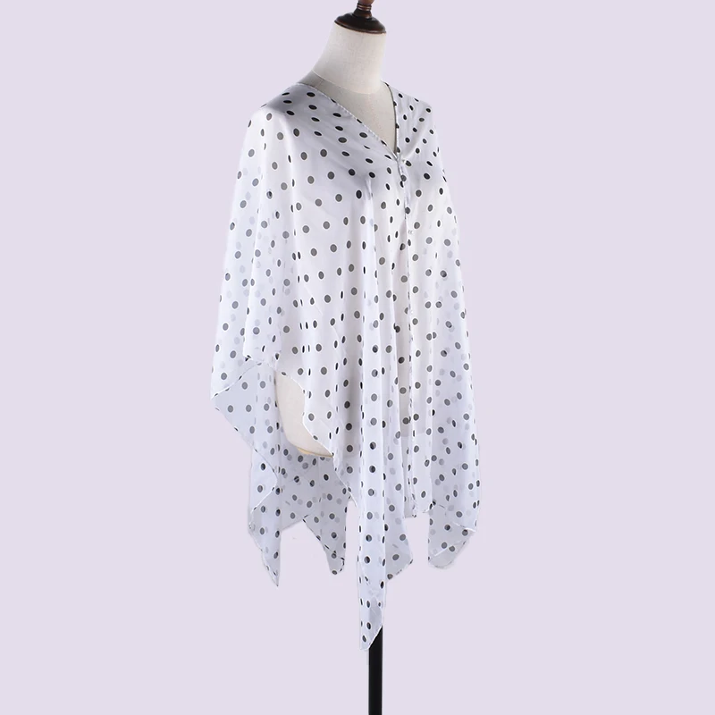 Wholesale of summer women\'s thin sun protection clothing with polka dot print chiffon shawl, pearl button beach towel