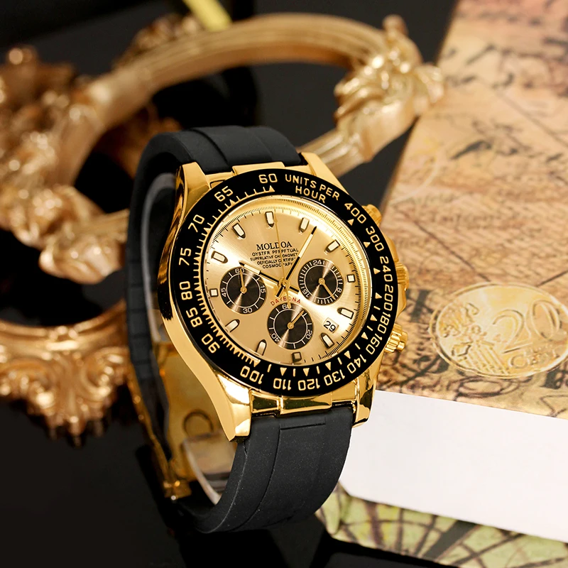 

Мужские многофункциональные кварцевые часы с черной лентой и роскошным деловым календарем