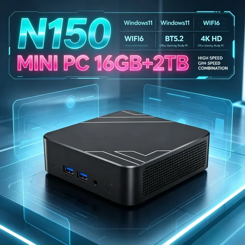 Energy‑Saving N150 Mini PC Windows 11,16GB RAM 1‑2TB SSD WiFi6 BT5.2 Fast Speed Micro Desktop Computer for Home Study Daily Work