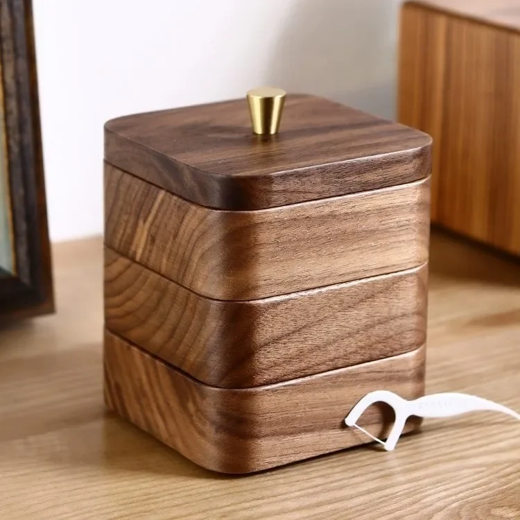 

Whole wood floss box Solid wood toothpick storage box New Chinese black walnut home floss storage box with lid