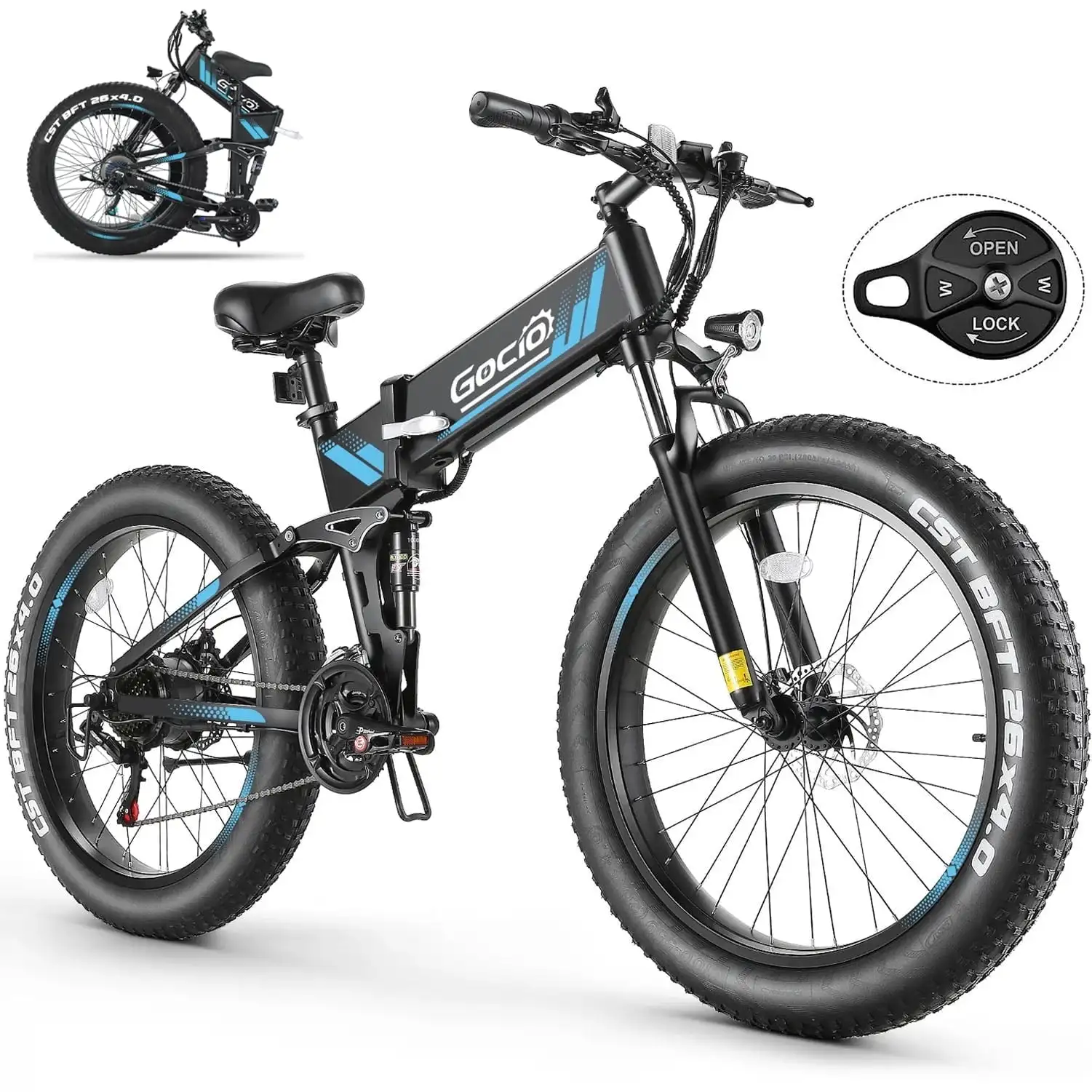 

750W Folding Electric Bike, 48V 10.4 AH Removable Battery, 20MPH, 21-Speed, 26"x4" Fat Tire E-bike, Full Suspensions