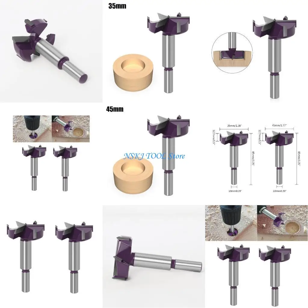 L8RC Woodworking 35mm 45mm 3 Edged Hinge Hole Drill Bits Drilling Boring Bit