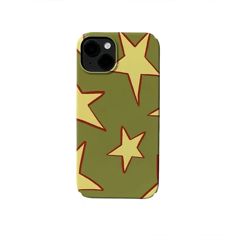 

Ins Korean Yellow Green Stars Shockproof Case for IPhone 16E 15 14 13 Pro Max Back Phone Cover for 12 11 Pro Plus XR SE Cover