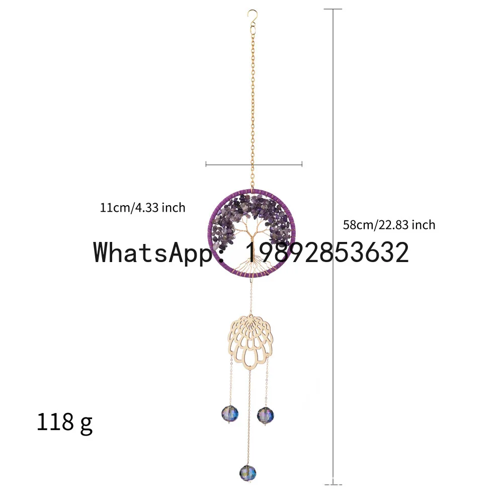 PYJ new four-color natural crystal tree of life sun catcher crystal wind chime home decoration pendant