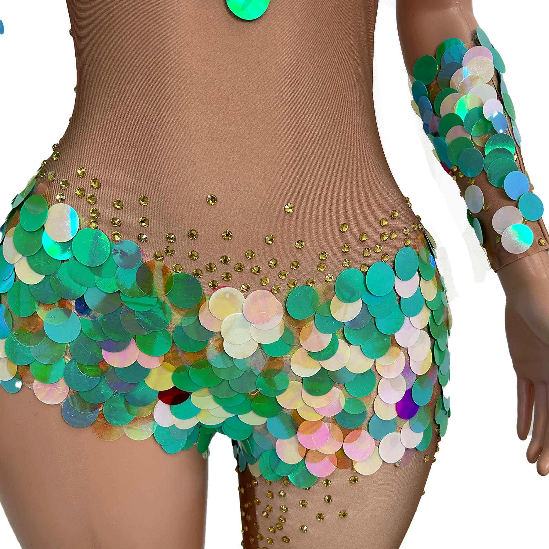 

High-end Sparkly Sequins One-legged Jumpsuit Streamer Theme Party gig Showgirl Drag Queen Performer Waer Club Sexy Outfit Renyu