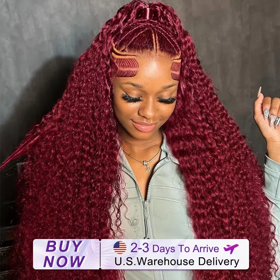 

99J Burgundy Human Hair Wigs 30 Inch HD Lace Frontal Wig 13x6 Deep Wave 220 Density Transparent Lace Front Curly Wig For Women