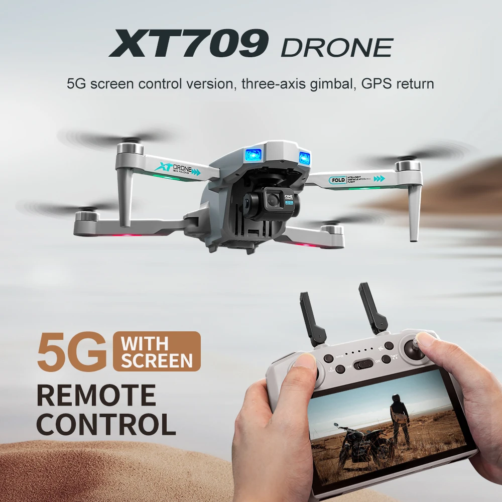 NEW XT709 RC Drone With Screen 2.7K HD Dual Camera Aerial Photography GPS WIFI Brushless Drone 3-axis Gimbal  Remote Control Toy