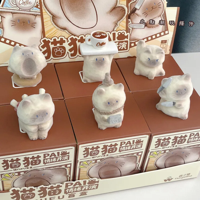 

Флокированная фигурка кошки Zhi Mo: милый сувенир-антистресс для рабочего стола, мини-фигурка в подарок девушке, украшение для дома и офиса на праздники