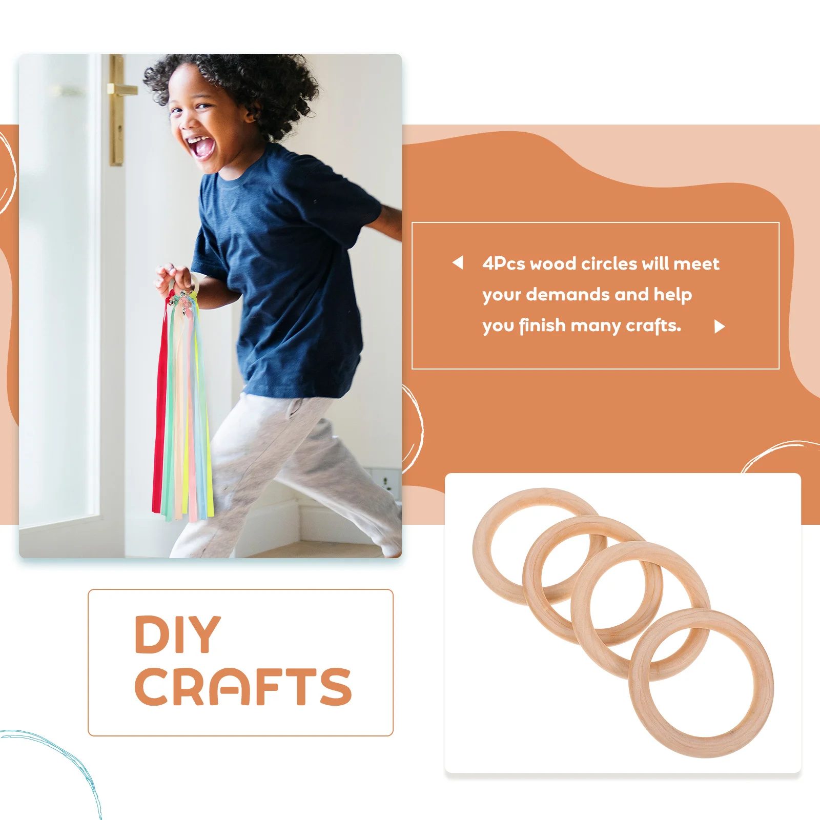 

4Pcs Wooden Luggage Rings DIY Round Circles for Bag Handle Craft Decoration Hanging Wooden Handles Chic Design Set