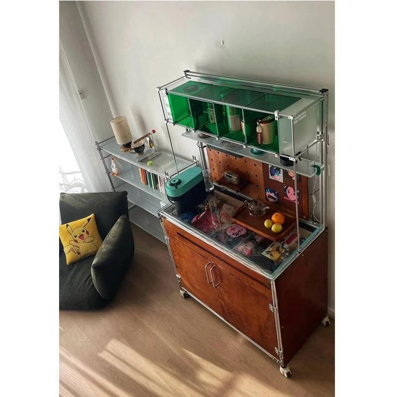 Боковой шкаф от пола до потолка Акриловый шкафчик для домашнего хранения Оптическая ось Многослойный шкафчик из нержавеющей стали