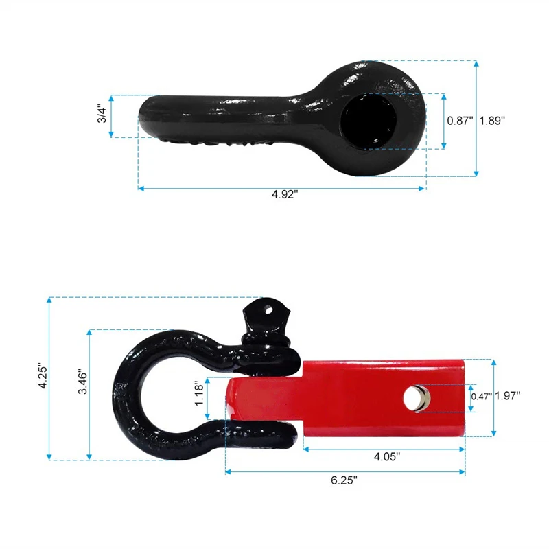 3/4 Inch Shackle Double Protection Hitch Receiver with Dual Hitch Pin Holes and 13,000 Pound Maximum Break Strength