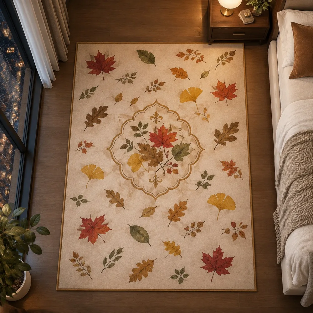VIKAMA Living Room Rug Light Camel Maple Ginkgo Oak Leaf Scatter Quick Dry Hallway Bedside Laundry Room Staircase Home Decor