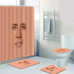 Funny 3D Nicolas Cage Face Bathroom Shower Curtain Set Nicolas Cage Poster Long Bath Curtain Mat Rugs for Toilet Home Decor Gift