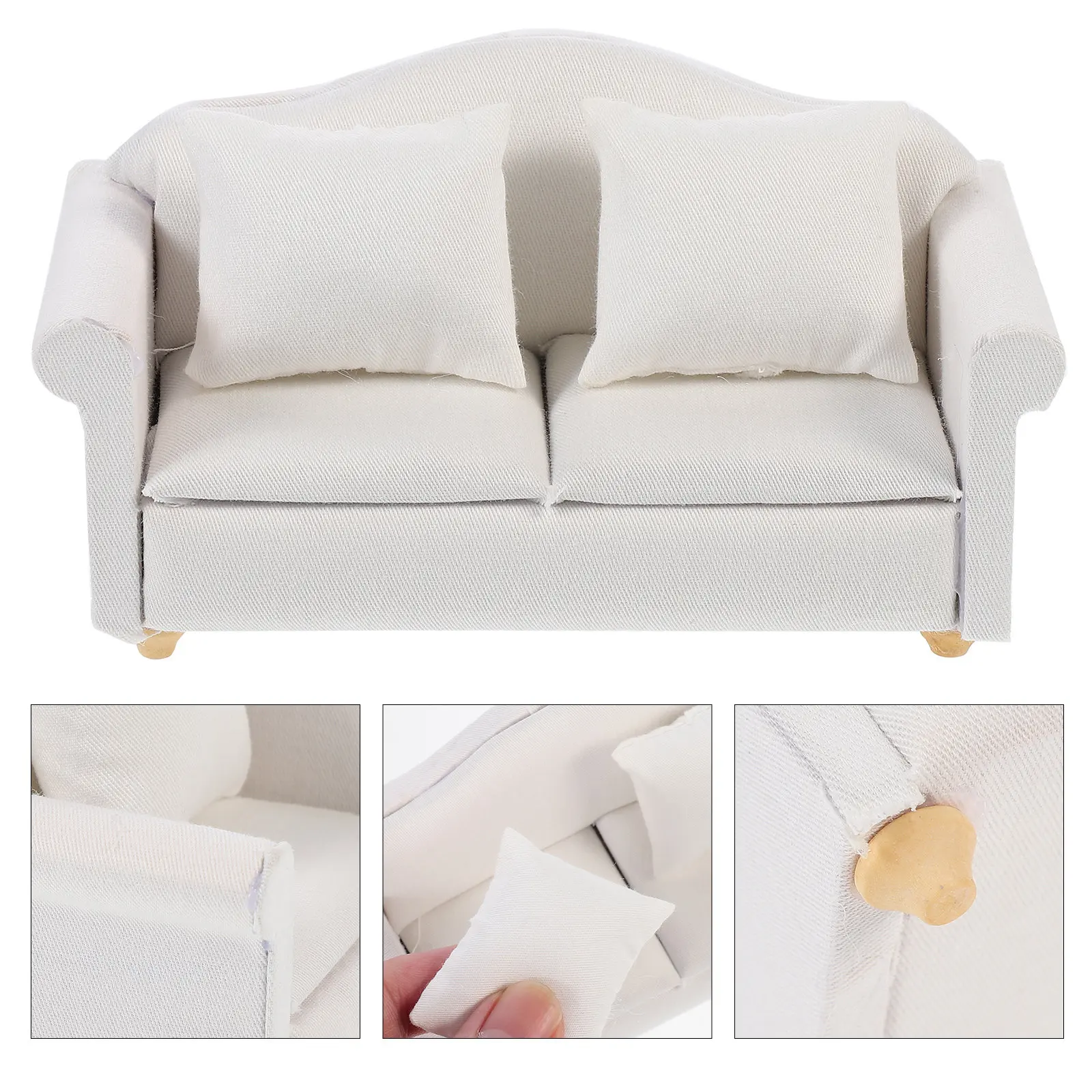 

1Pcs Elegant Vivid Mini Sofa White Fabric Design Sturdy Long-Lasting Miniature Sofa for House Models Graduation Projects Table