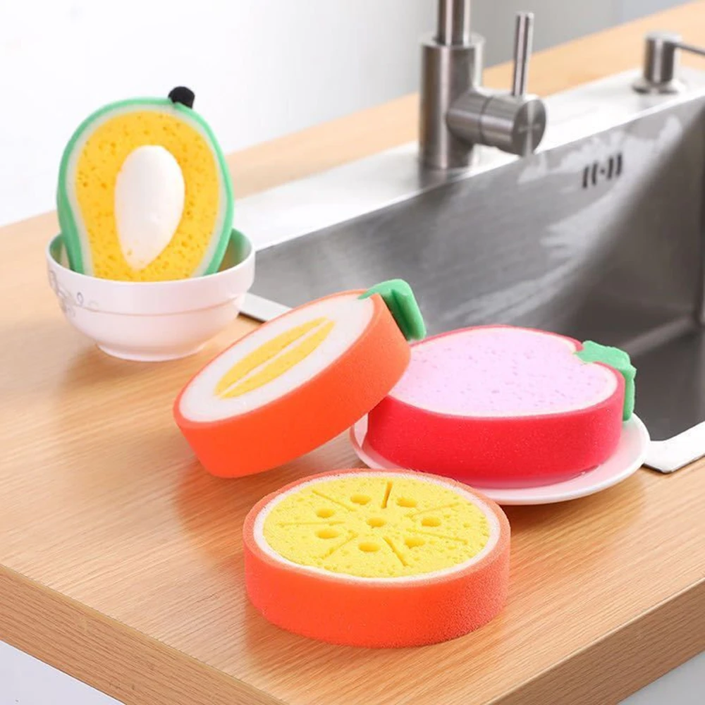 Reusable Washable Creative Sponge Fruit Shape Washing Dishes Sponge Dish Washer Magic Wipe Sink Drain Kitchen Gadget