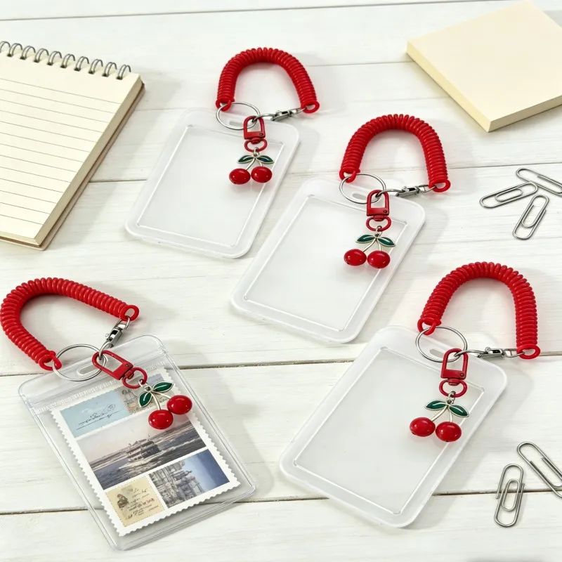 1Heavy-Duty Retractable ID Card Holder, With Cherry Keychain and Wrist Strap - Transparent PVC Card Holder, With Safety Locking image 5