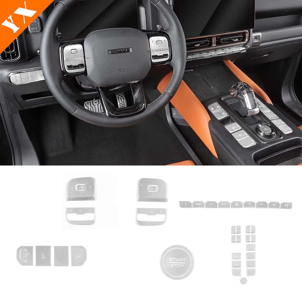 

For Haval H9 2024 2025 Accessories Aluminum Silver Car Steering Wheel Button Cover Headlight Switch Button Panel Trim Anti Dust