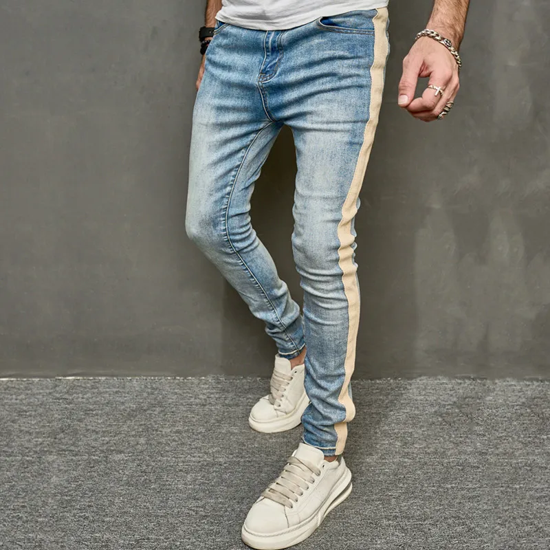 Men's Denim Solid Color Slim-Fit Small Foot Stretch Men's Slim-Fit Jeans