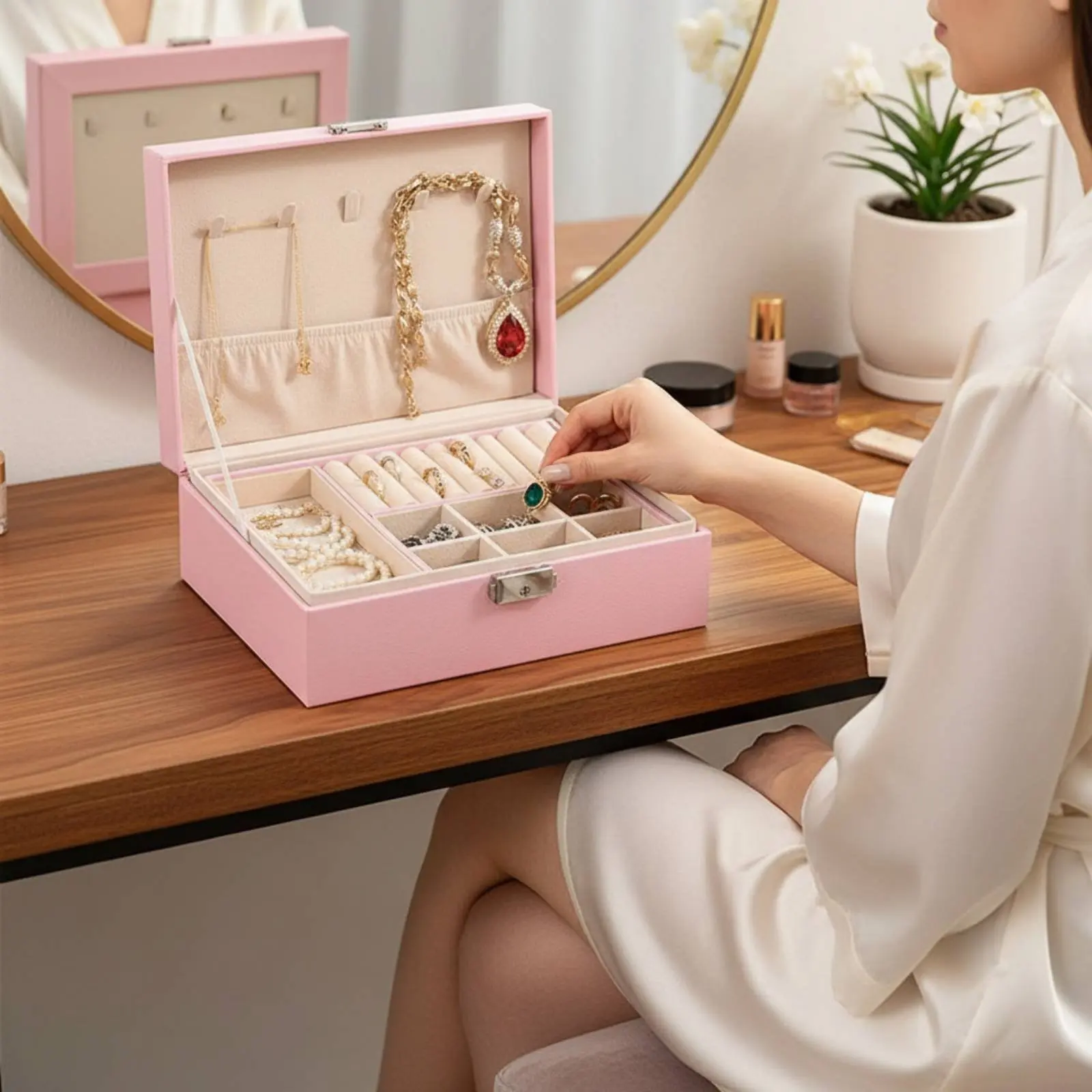 Jewelry Box Soft Luxurious Textile Lining Jewelry Storage Case Large Capacity Accessory Box Perfect Gift Band Earring Necklace