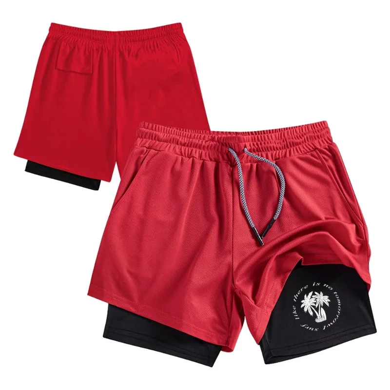 Summer Men Double Layer High Elasticity Running Short Quick Dry Casual 2-in-1Breathable Sweat Absorbent Training Jogging Bottoms