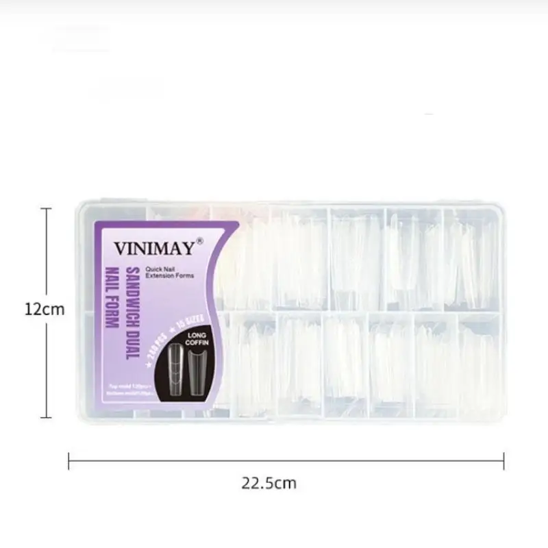 240 stuks sandwich dubbele nagelvormen 15 maten extensies-dubbele vormen boven onder schimmel lange doodskist amandel nail art vormen manicure tool