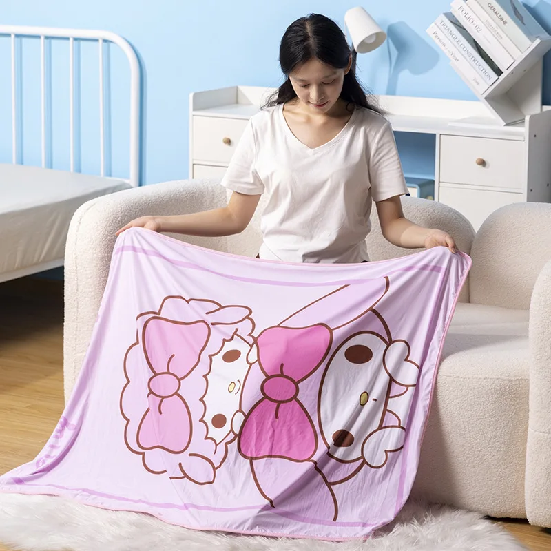 Kawaii Hello Kitty Kuromi My Melody Cartoon Summer Ice Silk Blanket Anime Sanrio Girl's Heart Cute Cooling Nap Blanket Gifts