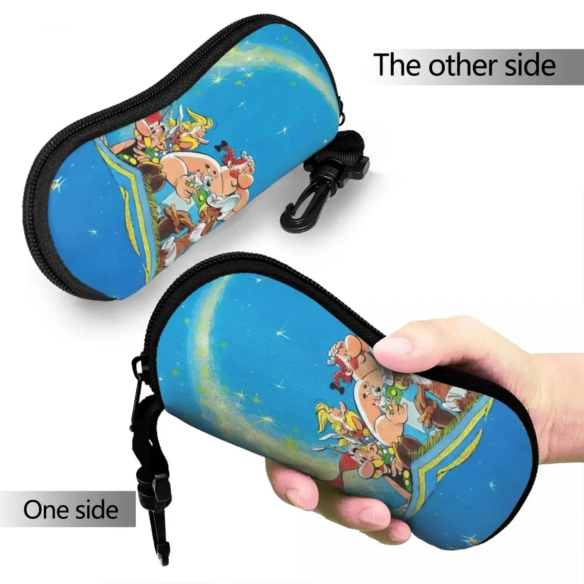 Asterix-and-Obelix Cartoon Glasses Case Printing Zipper Retro Eyewear Storage Box Anti-Pressure Eye Contacts Case