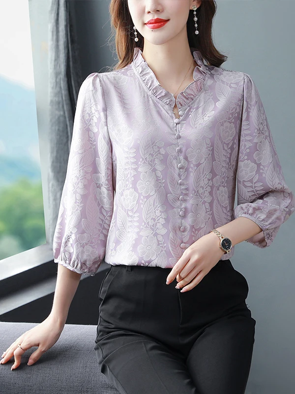 シルクプリントブラウス セブンスヴェ レディース ルーズフィット 通勤 スレ 中国製 ブランドなし 登録なし 柄なし