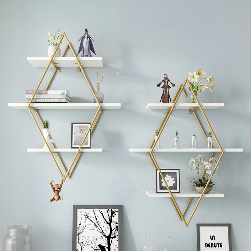 

Gold simple living room wall rack TV background wall wall hanging