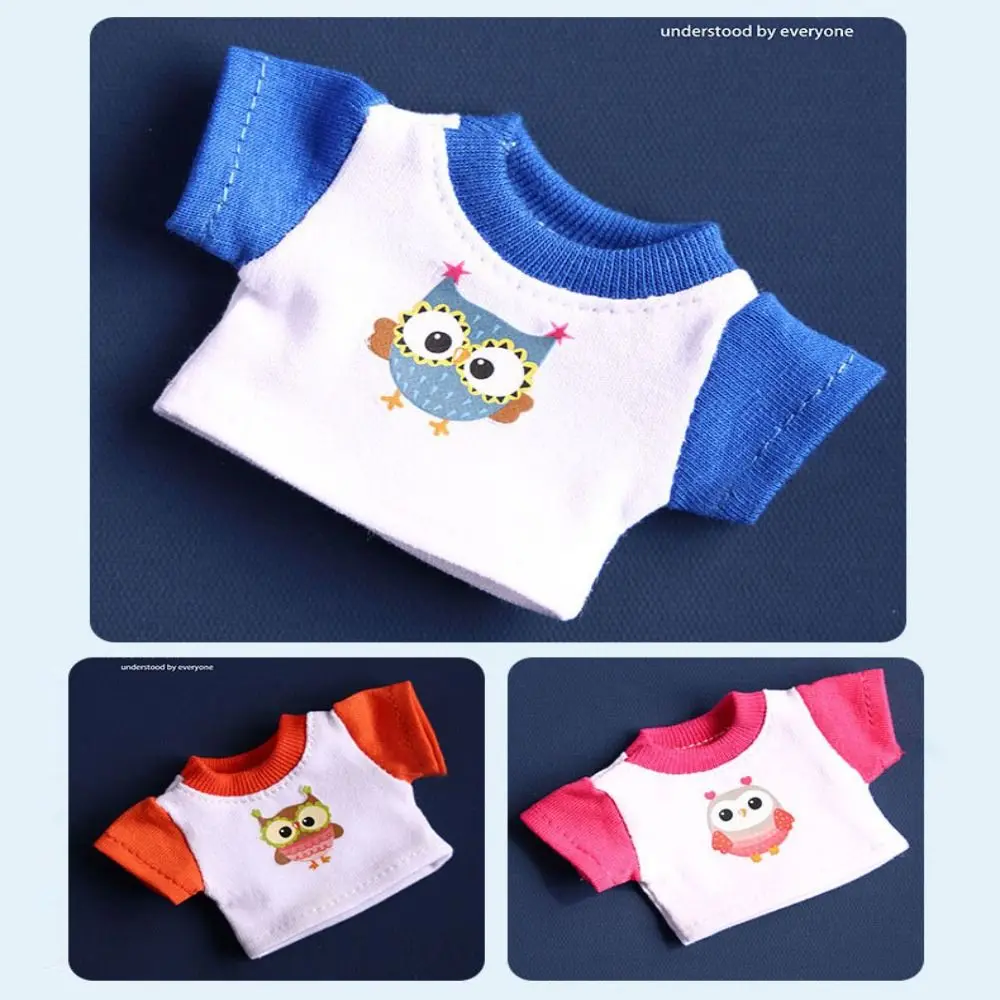 Sudaderas con capucha de muñeca con diseño de búho, camiseta elástica de estilo a la moda, Mini ropa de dibujos animados, accesorios de juguetes DIY para muñecos de peluche de algodón de 10cm