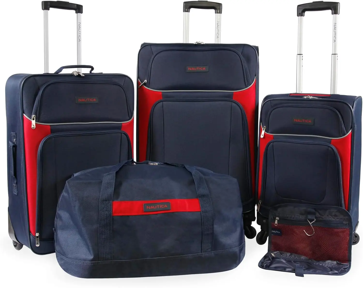 Oceanview 5Pc Softside Luggage Set, Navy/Red