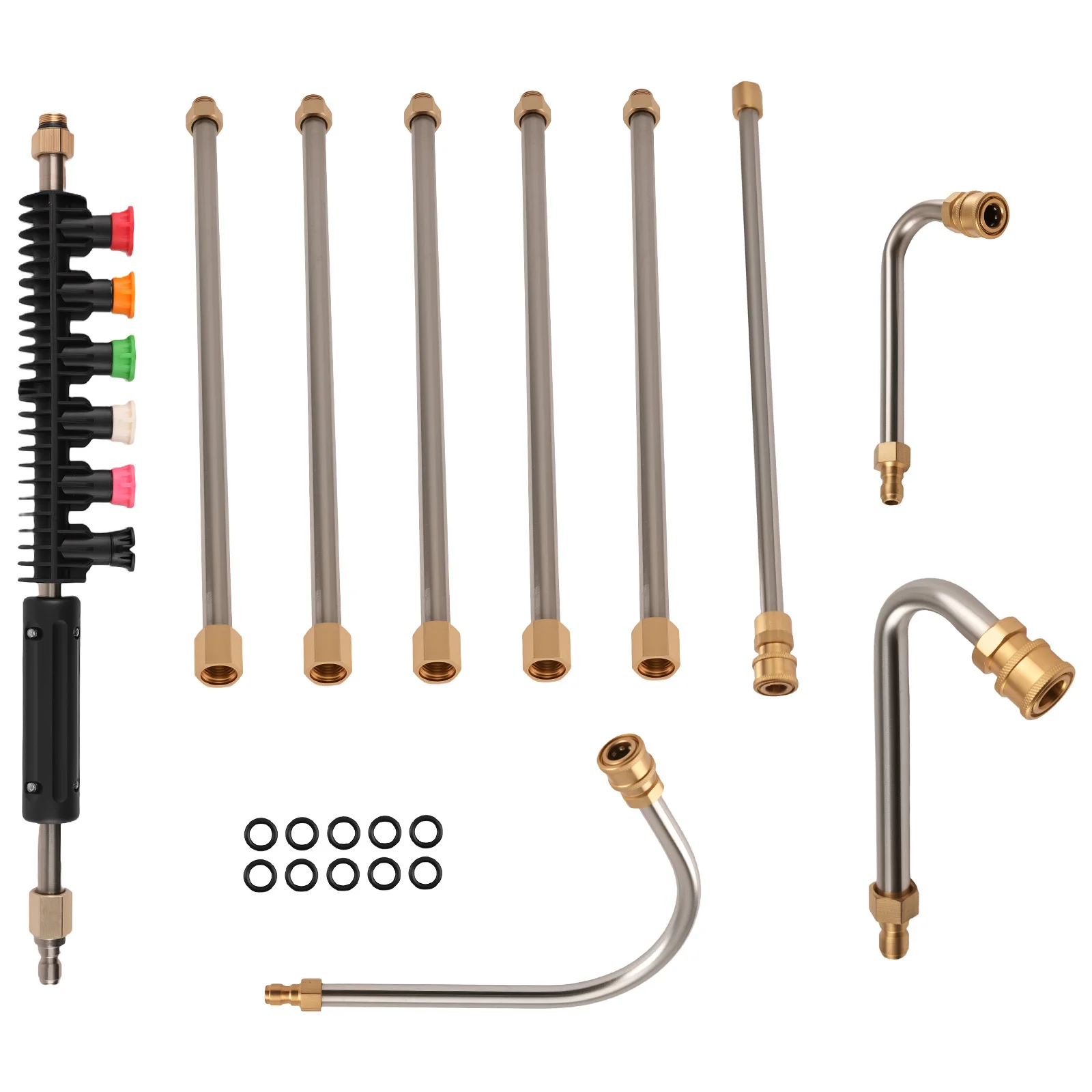 Pressure Washer Extension Wand 15in 7pcs Brass 4000PSI 6 Spray Nozzle Tips Set