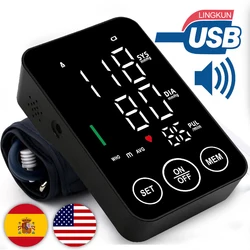 Spanish Voice Medical Digital Lcd Upper Arm Blood Pressure Monitor Cuffs Home Heart Rate Meter Tonometers Large Cuff Automatic