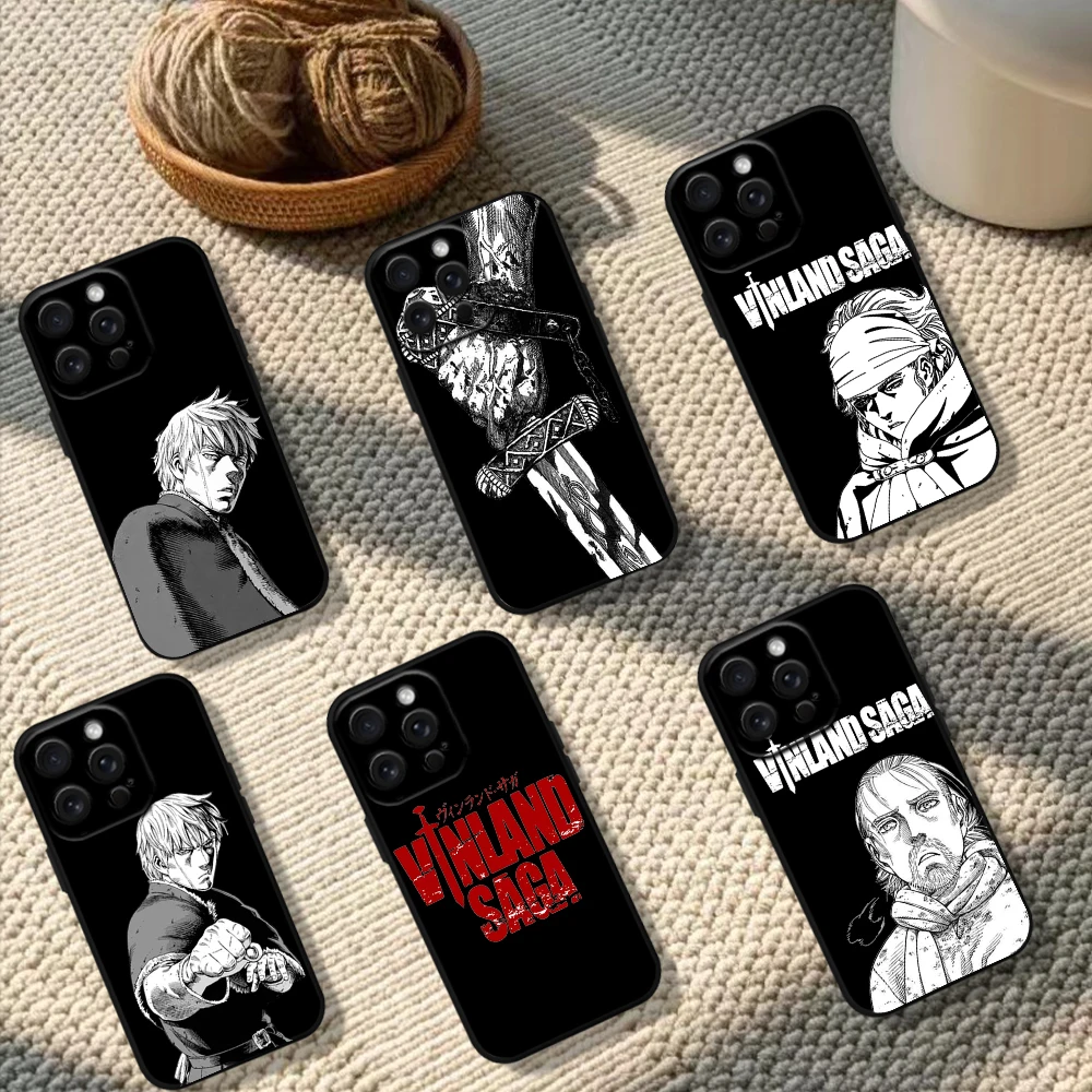 Vinland Saga Black Anime Phone Case For iPhone 11 12 13 14 15 16 Pro Max Plus Black Silicone Soft Case