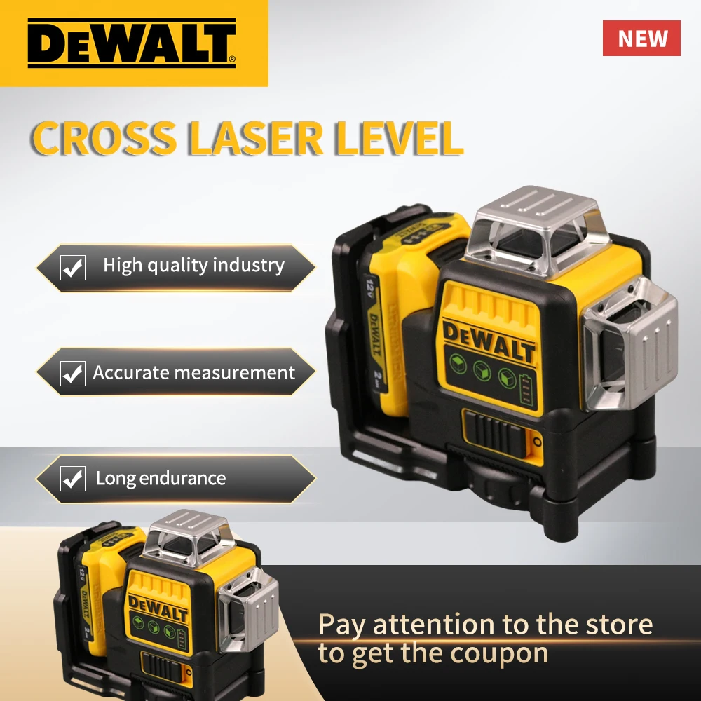 DEWALT DW089LG Laser Level 12V Lithium Battery Three sided Surrounding Outdoor Level 12 Lines  Green Light Measuring Instrument