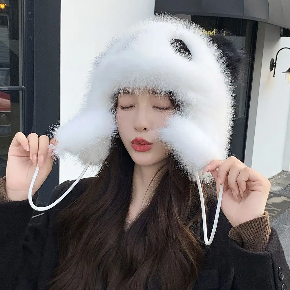 Animal Plush Panda Hat Korean Style Cloth Accessories Cartoon Fleece Hat Cartoon Fashion Design Ear Protection Hat Ear Protector