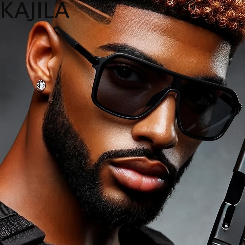 

Oversized Steampunk One-Piece Shield Sunglasses Men 2026 Luxury Brand Vintage Square Metal Frame Sun Glasses Male Punk Shades