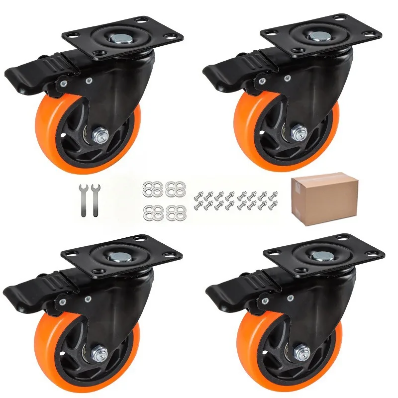 Four Piece Swivel Furniture Caster Wheels Brakes Quiet Smooth Open Pattern Cart Casters In Inch Sizes Screws Racks Carts