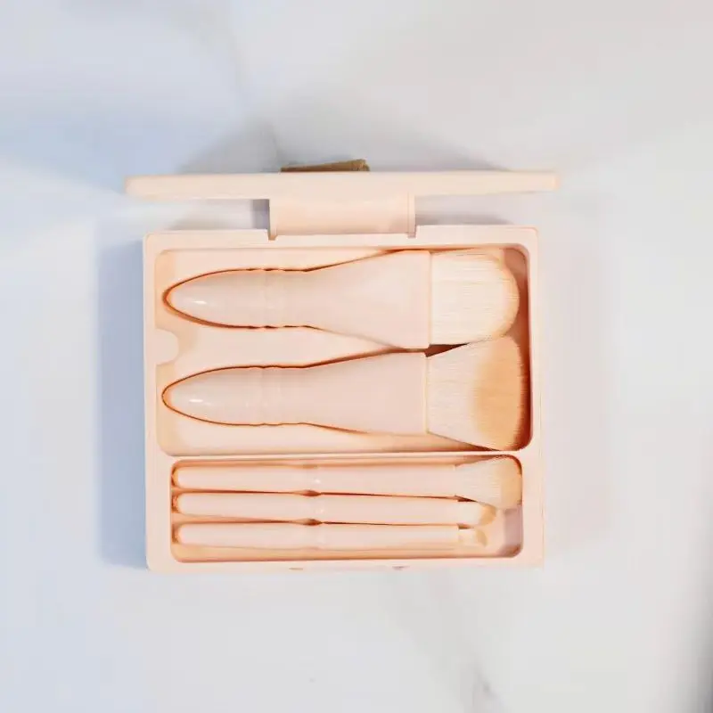 5pcs New Portable Mini Makeup Brush With Mirror Beauty Tool Multifunctional Eye Shadow Brush Loose Paint Foundation Brush