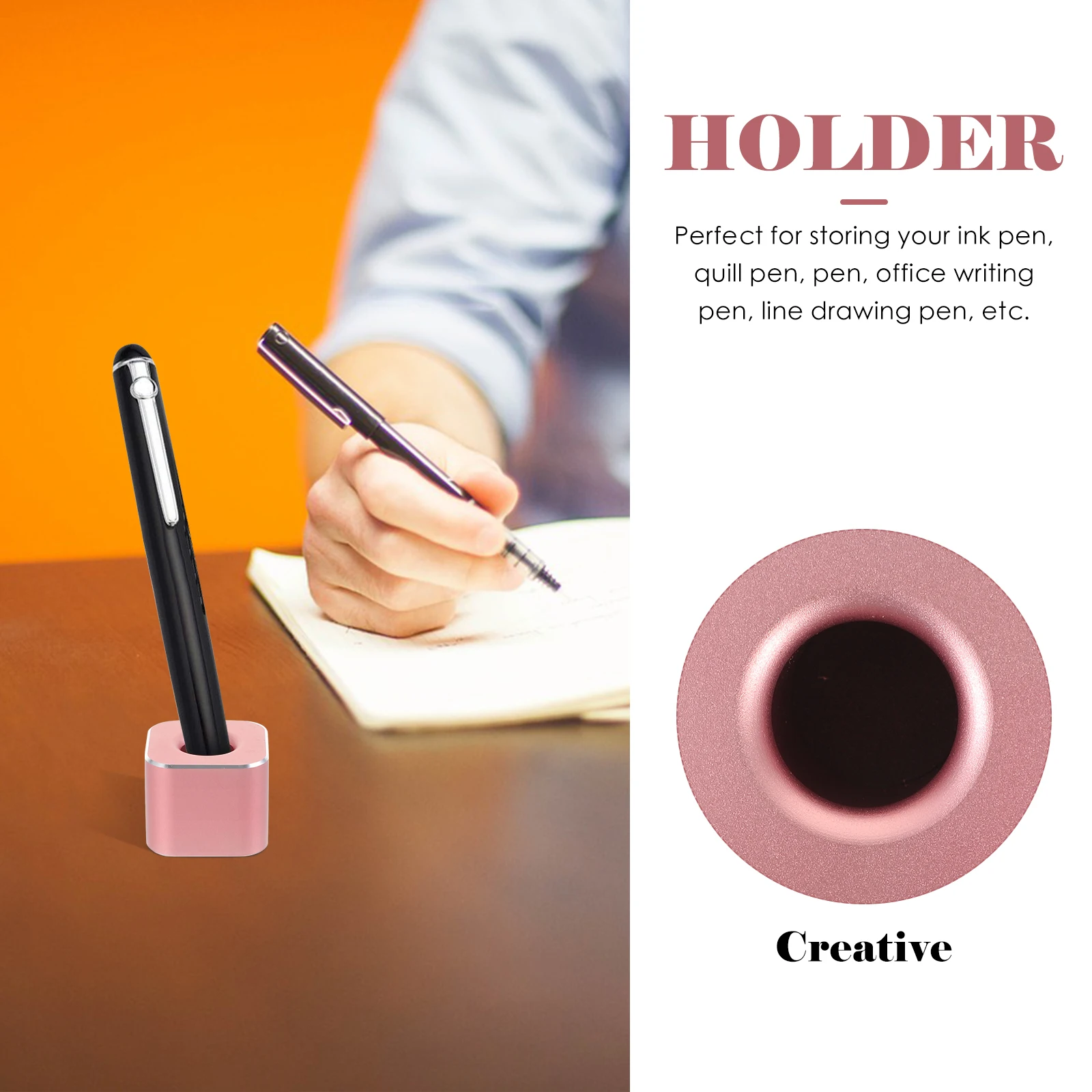 

Aluminum Alloy Single Metal Holder Desktop Stand Storage Rack for Office Sturdy Simple Design Ink Quill for Office