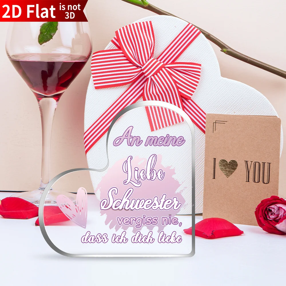 Acrylic Heart 2D Flat Sister Decor, Blessing Message Gift for Sister, Tabletop Sign Statue