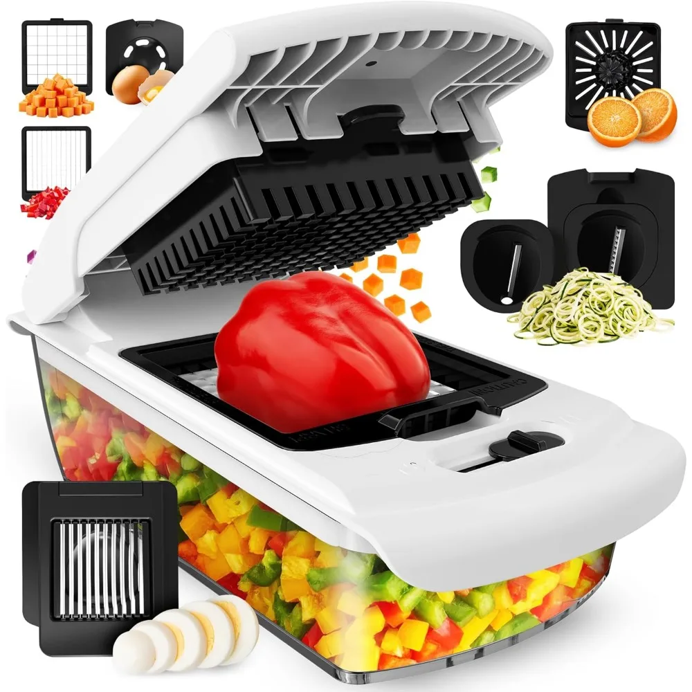 

8-in-1 Vegetable Chopper & Spiralizer with Container, White Kitchen Gadget for Home Essentials